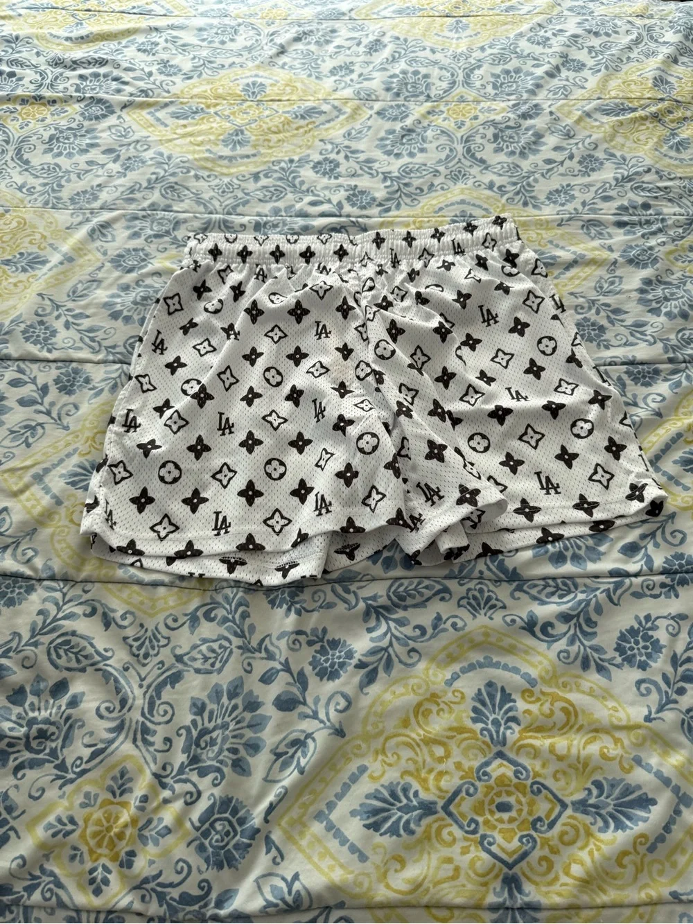 Bravest Studios White Shorts with Black Monogram Print